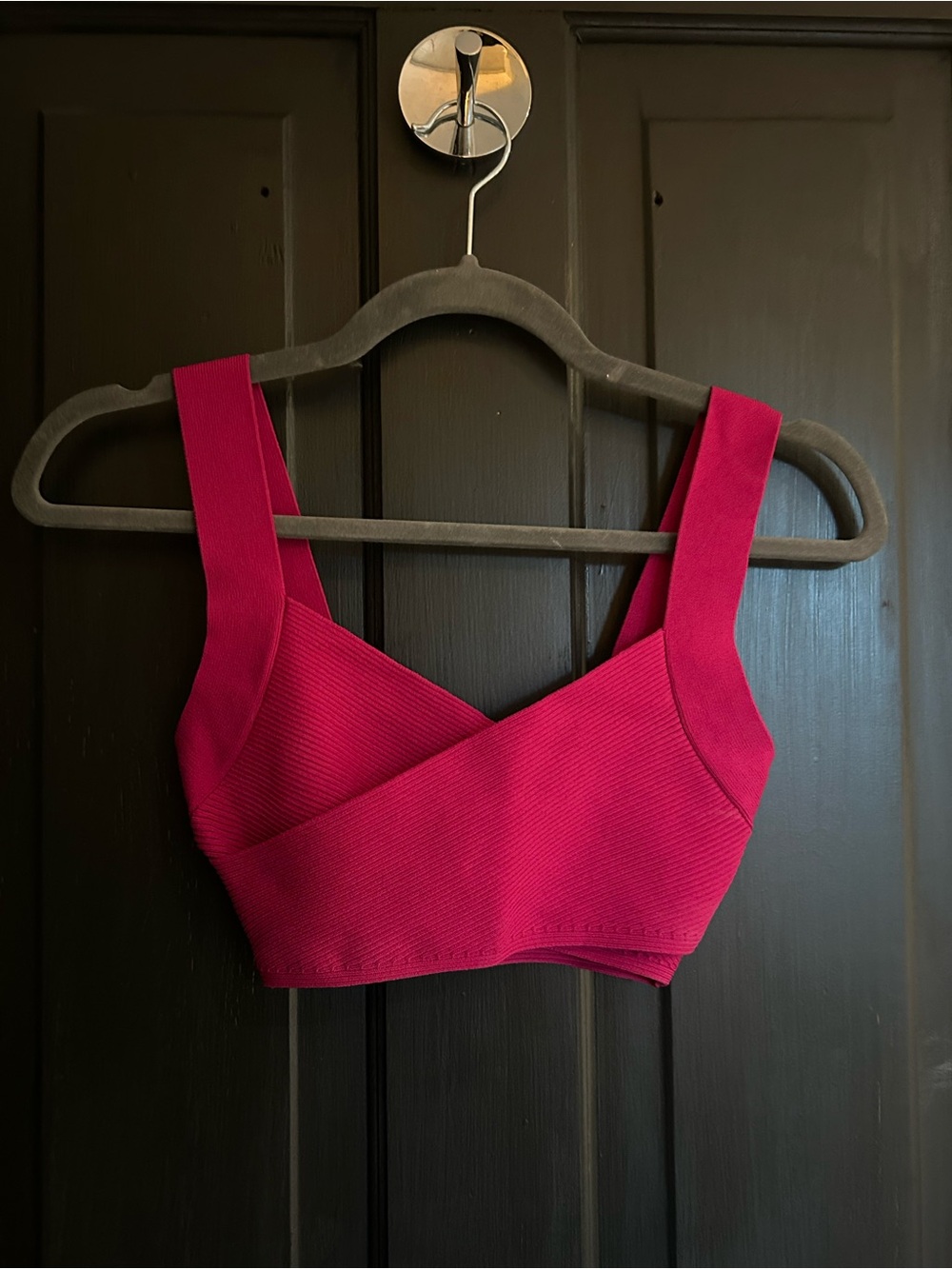 Babaton Ribbed Cross-Front Bralette in Fuchsia